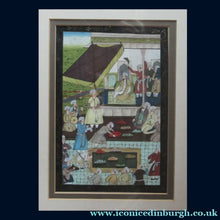 Load image into Gallery viewer, Original Vintage Indian Miniature Watercolour Painting on Silk. Magnificent Feast for a Sultan. FRAMED
