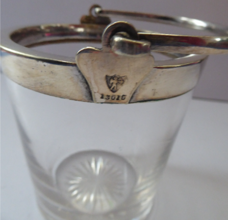 Antique SILVER PLATE Miniature Ice Pail by John Grinsell. English Glass with Plates Rim Mount & Handle