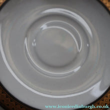 Load image into Gallery viewer, PAIR of 1980s Hornsea MIDAS PATTERN Espresso Cups and Saucers. 22ct Gold on Matt Black
