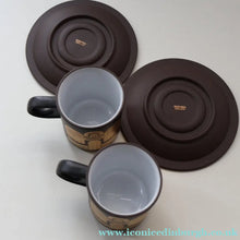 Load image into Gallery viewer, PAIR of 1980s Hornsea MIDAS PATTERN Espresso Cups and Saucers. 22ct Gold on Matt Black
