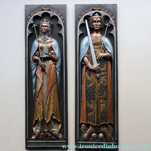 Load image into Gallery viewer, Pair of ALPHA STUDIOS Plaster DANISH ROYALTY Plaques. Rare Vintage 1970s Pair of Medieval Style Wall Plaques
