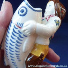 Load image into Gallery viewer, ALUMINIA Royal Copenhagen 1940s Child Welfare Figurine, Signed JUS. Pair Boy Carrying Fish &amp; Girl Carrying a Creel
