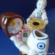 Load image into Gallery viewer, ALUMINIA Royal Copenhagen 1940s Child Welfare Figurine, Signed JUS. Pair Boy Carrying Fish &amp; Girl Carrying a Creel
