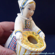 Load image into Gallery viewer, ALUMINIA Royal Copenhagen 1940s Child Welfare Figurine, Signed JUS. Pair Boy Carrying Fish &amp; Girl Carrying a Creel
