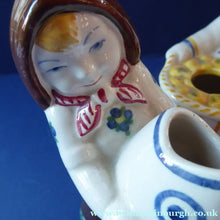Load image into Gallery viewer, ALUMINIA Royal Copenhagen 1940s Child Welfare Figurine, Signed JUS. Pair Boy Carrying Fish &amp; Girl Carrying a Creel
