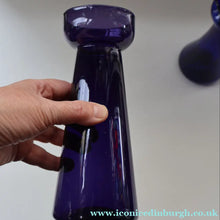 Load image into Gallery viewer, Fine Pair of Hand Blown ANTIQUE Hyacinth Bulb Vases  (Bristol Blue and Amethyst Glass)
