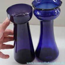 Load image into Gallery viewer, Fine Pair of Hand Blown ANTIQUE Hyacinth Bulb Vases  (Bristol Blue and Amethyst Glass)
