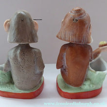 Load image into Gallery viewer, Antique PAIR of Miniature Bisque Porcelain Figures by Schafer &amp; Vater.  Darwin's Theory of Evolution Model. Adam and Eve as Monkeys
