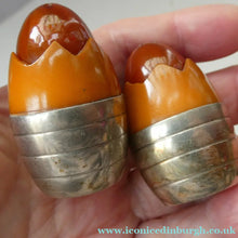 Load image into Gallery viewer, Pair of Vintage 1930s Amber Bakelite and Silver Art Deco Novelty Pepper Pots
