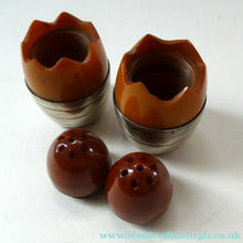 Load image into Gallery viewer, Pair of Vintage 1930s Amber Bakelite and Silver Art Deco Novelty Pepper Pots
