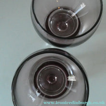 Load image into Gallery viewer, PAIR of Caithness CANISBAY LARGE Amethyst Coloured Wine Glasses. Space Age Shape. 5 3/4 inches in height
