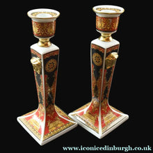 Load image into Gallery viewer, PAIR of Decorative Rosenthal VERSACE MEDUSA Candlesticks. 8 1/4 inches

