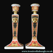 Load image into Gallery viewer, PAIR of Decorative Rosenthal VERSACE MEDUSA Candlesticks. 8 1/4 inches
