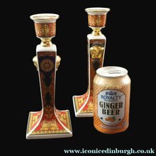Load image into Gallery viewer, PAIR of Decorative Rosenthal VERSACE MEDUSA Candlesticks. 8 1/4 inches

