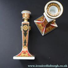 Load image into Gallery viewer, PAIR of Decorative Rosenthal VERSACE MEDUSA Candlesticks. 8 1/4 inches
