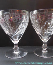 Load image into Gallery viewer, PAIR of EDINBURGH CRYSTAL 1940s Claret Glasses. Each with stylish Older Thistle and Flowers Pattern - Scottish Glass
