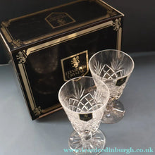 Load image into Gallery viewer, Pair of EDINBURGH CRYSTAL Small OBAN White Wine Glasses. SIGNED Height 4 5/8 inches
