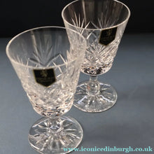 Load image into Gallery viewer, Pair of EDINBURGH CRYSTAL Small OBAN White Wine Glasses. SIGNED Height 4 5/8 inches
