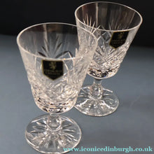 Load image into Gallery viewer, Pair of EDINBURGH CRYSTAL Small OBAN White Wine Glasses. SIGNED Height 4 5/8 inches
