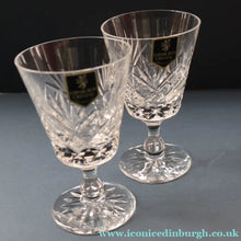 Load image into Gallery viewer, Pair of EDINBURGH CRYSTAL Small OBAN White Wine Glasses. SIGNED Height 4 5/8 inches
