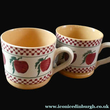 Load image into Gallery viewer, PAIR of Large Irish Ceramic Mugs by Nicholas Mosse. Spongeware Red Apples Design
