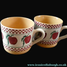 Load image into Gallery viewer, PAIR of Large Irish Ceramic Mugs by Nicholas Mosse. Spongeware Red Apples Design
