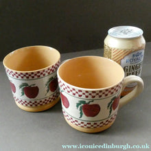 Load image into Gallery viewer, PAIR of Large Irish Ceramic Mugs by Nicholas Mosse. Spongeware Red Apples Design
