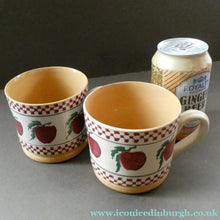 Load image into Gallery viewer, PAIR of Large Irish Ceramic Mugs by Nicholas Mosse. Spongeware Red Apples Design
