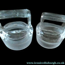 Load image into Gallery viewer, PAIR OF Larger Antique Clear Glass Chemist Bottles with Original Foil Labels and Lozenge Stoppers
