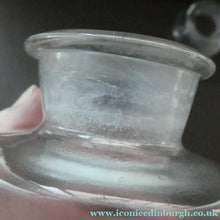 Load image into Gallery viewer, PAIR OF Larger Antique Clear Glass Chemist Bottles with Original Foil Labels and Lozenge Stoppers
