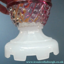 Load image into Gallery viewer, Pair of Miniature VICTORIAN Cranberry and Opaline White Milk Glass Miniature Oil or Kerosene Lamps
