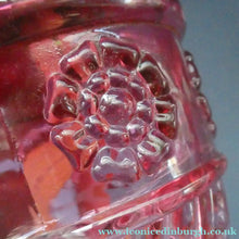Load image into Gallery viewer, Pair of Miniature VICTORIAN Cranberry and Opaline White Milk Glass Miniature Oil or Kerosene Lamps
