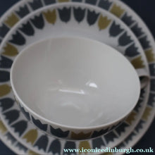 Load image into Gallery viewer, RARE Vintage 1950s MARIANNE WESTMAN Trio Large Coffee Cup, Saucer and Side Plate by Rörstrand Sweden. "PARTY" Pattern
