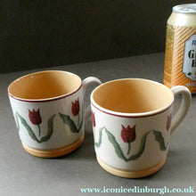 Load image into Gallery viewer, PAIR of Smaller Irish Ceramic Mugs by Nicholas Mosse. Spongeware Tulips Design
