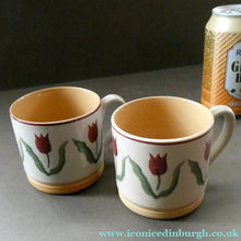 Load image into Gallery viewer, PAIR of Smaller Irish Ceramic Mugs by Nicholas Mosse. Spongeware Tulips Design
