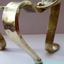 Load image into Gallery viewer, Pair of VICTORIAN Brass Andirons or Fire Dogs. Strange Art Nouveau / Arts &amp; Crafts Undulating Shape
