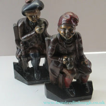 Load image into Gallery viewer, Pair OF VICTORIAN Polychrome Painted CAST IRON Door Stops, in the form of Tam O'Shanter and Souter Johnnie
