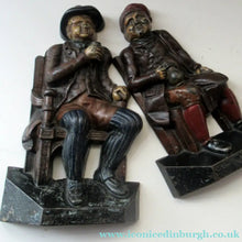 Load image into Gallery viewer, Pair OF VICTORIAN Polychrome Painted CAST IRON Door Stops, in the form of Tam O'Shanter and Souter Johnnie
