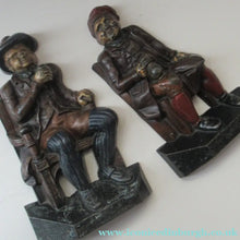 Load image into Gallery viewer, Pair OF VICTORIAN Polychrome Painted CAST IRON Door Stops, in the form of Tam O'Shanter and Souter Johnnie
