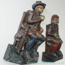 Load image into Gallery viewer, Pair OF VICTORIAN Polychrome Painted CAST IRON Door Stops, in the form of Tam O'Shanter and Souter Johnnie
