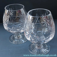 Load image into Gallery viewer, PAIR OF Vintage Edinburgh Crystal LARGE Brandy Glasses.  STAR OF EDINBURGH Pattern. 5 inches
