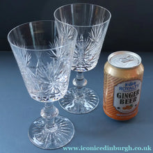 Load image into Gallery viewer, PAIR OF Vintage Edinburgh Crystal LARGE Water (or Red Wine) Goblet.  STAR OF EDINBURGH Pattern. 7 1/4 inches
