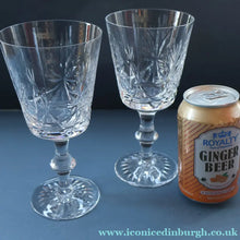 Load image into Gallery viewer, PAIR OF Vintage Edinburgh Crystal LARGE Water (or Red Wine) Goblet.  STAR OF EDINBURGH Pattern. 7 1/4 inches
