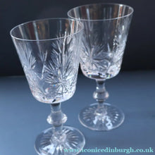 Load image into Gallery viewer, PAIR OF Vintage Edinburgh Crystal LARGE Water (or Red Wine) Goblet.  STAR OF EDINBURGH Pattern. 7 1/4 inches
