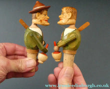 Load image into Gallery viewer, PAIR of Vintage Mid-Century Italiam ANRI Articulated Wooden Bottle Stoppers. - Vintage Bottle Stopper
