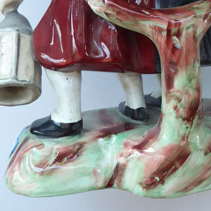 ANTIQUE Staffordshire Figure. The Drunken Parson & his Clerk or Night Watchman. 19th Century in Good Condition