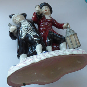 ANTIQUE Staffordshire Figure. The Drunken Parson & his Clerk or Night Watchman. 19th Century in Good Condition