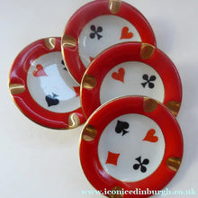 Load image into Gallery viewer, Polish CHODZIEZ Mid-Century Porcelain Ashtrays / Dishes. Four Playing Cards Design for BRIDGE
