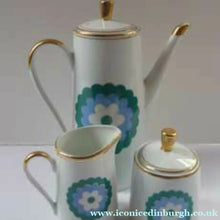 Load image into Gallery viewer, Vintage 1960s Polish Porcelain Coffee Set Abstract Blue Flowers
