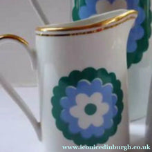 Load image into Gallery viewer, Vintage 1960s Polish Porcelain Coffee Set Abstract Blue Flowers
